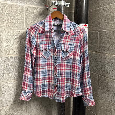 Chrome Hearts Blue/Red Cross Patch Flannel - Size XS