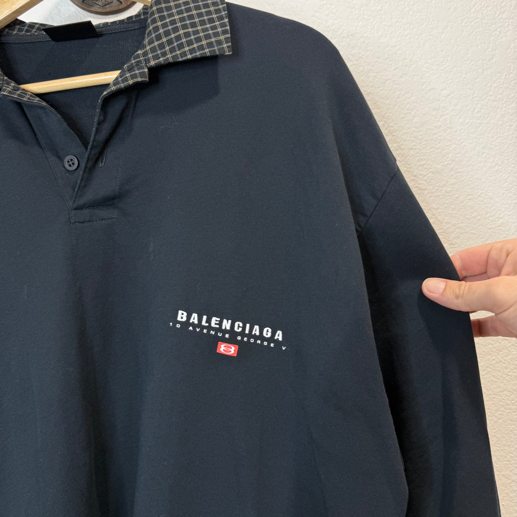 Balenciaga Plaid Collar Longsleeve Polo Shirt - Size 1 (Fits XL)