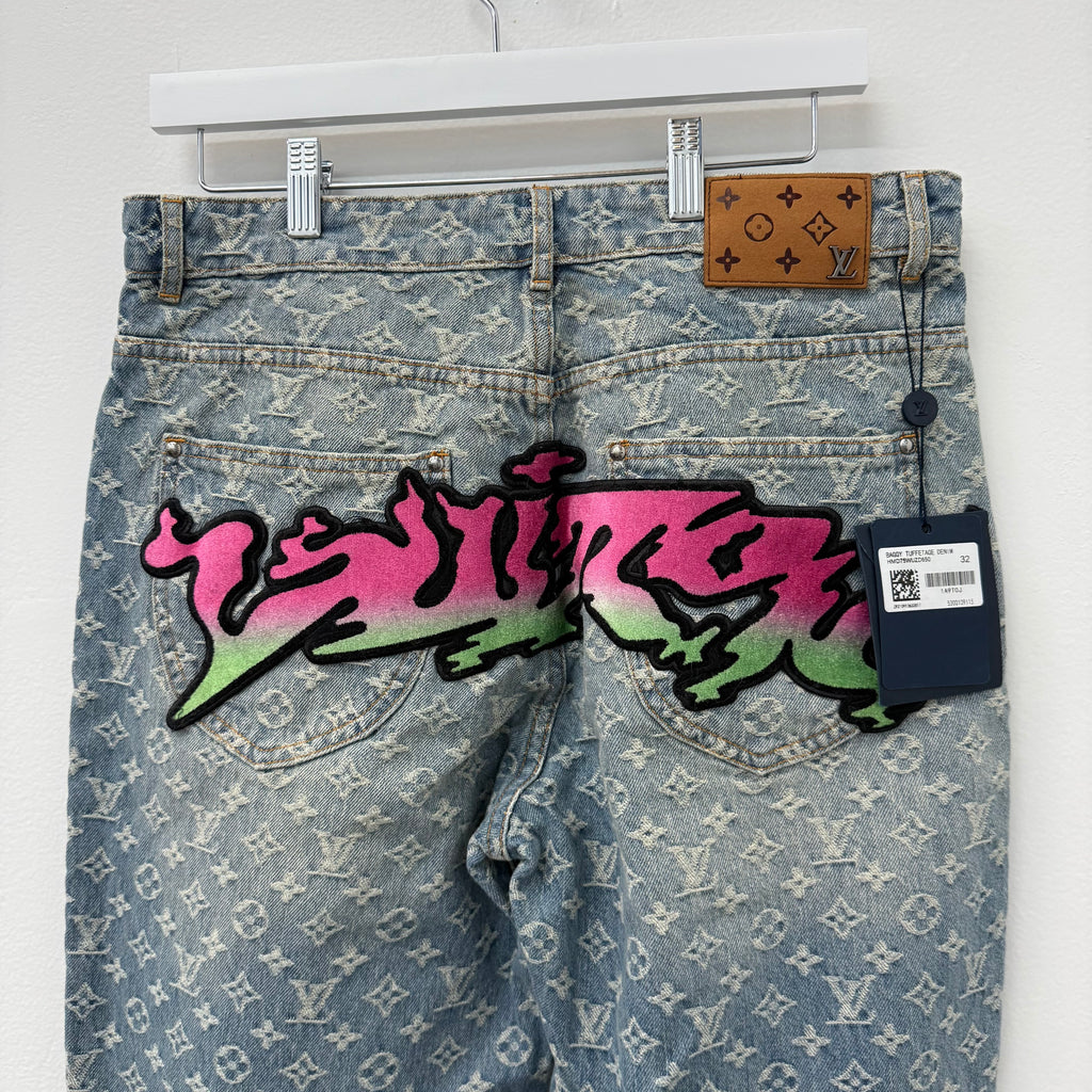 Louis Vuitton Graffiti Virgil Baggy Indigo Denim Jeans - Size 32