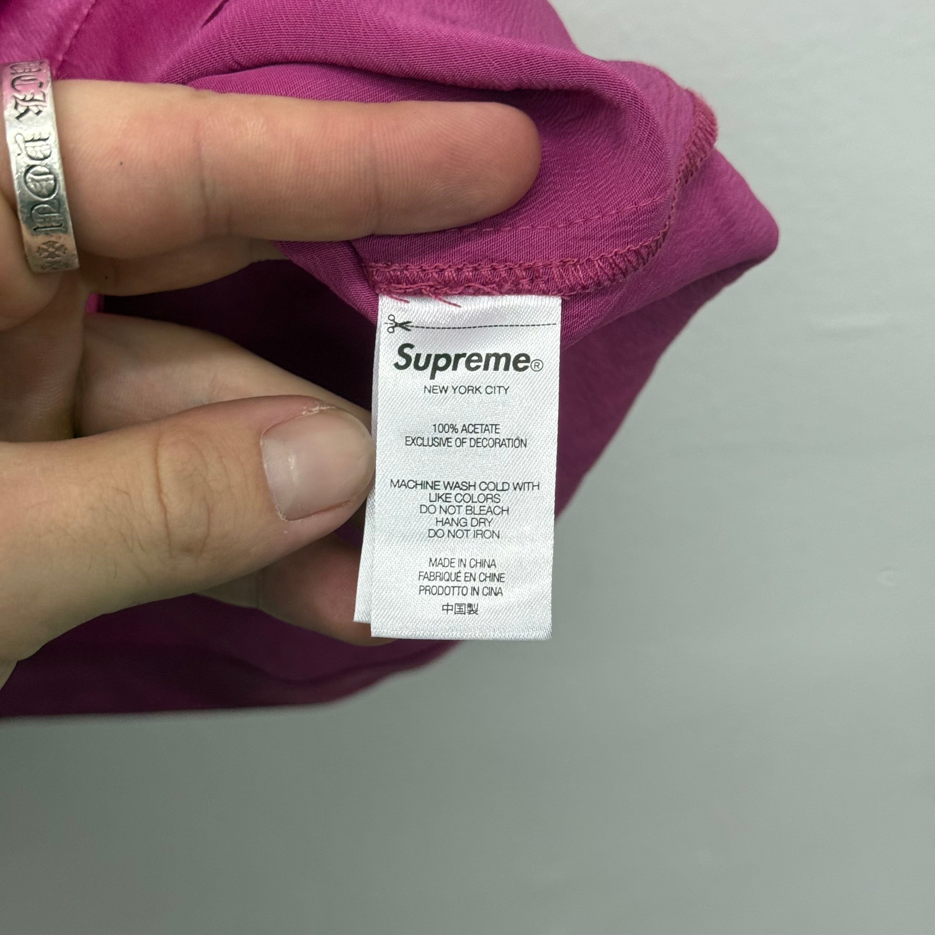 Supreme SS22 Pink Satin Zip Polo Bowling Shirt - Size L