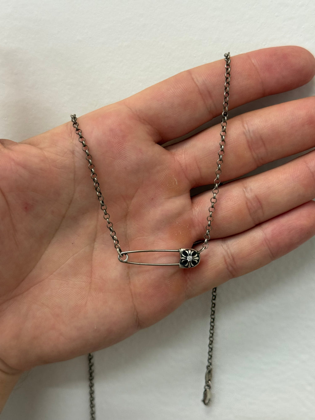 Chrome Hearts Large Diamond Safety Pin Necklace