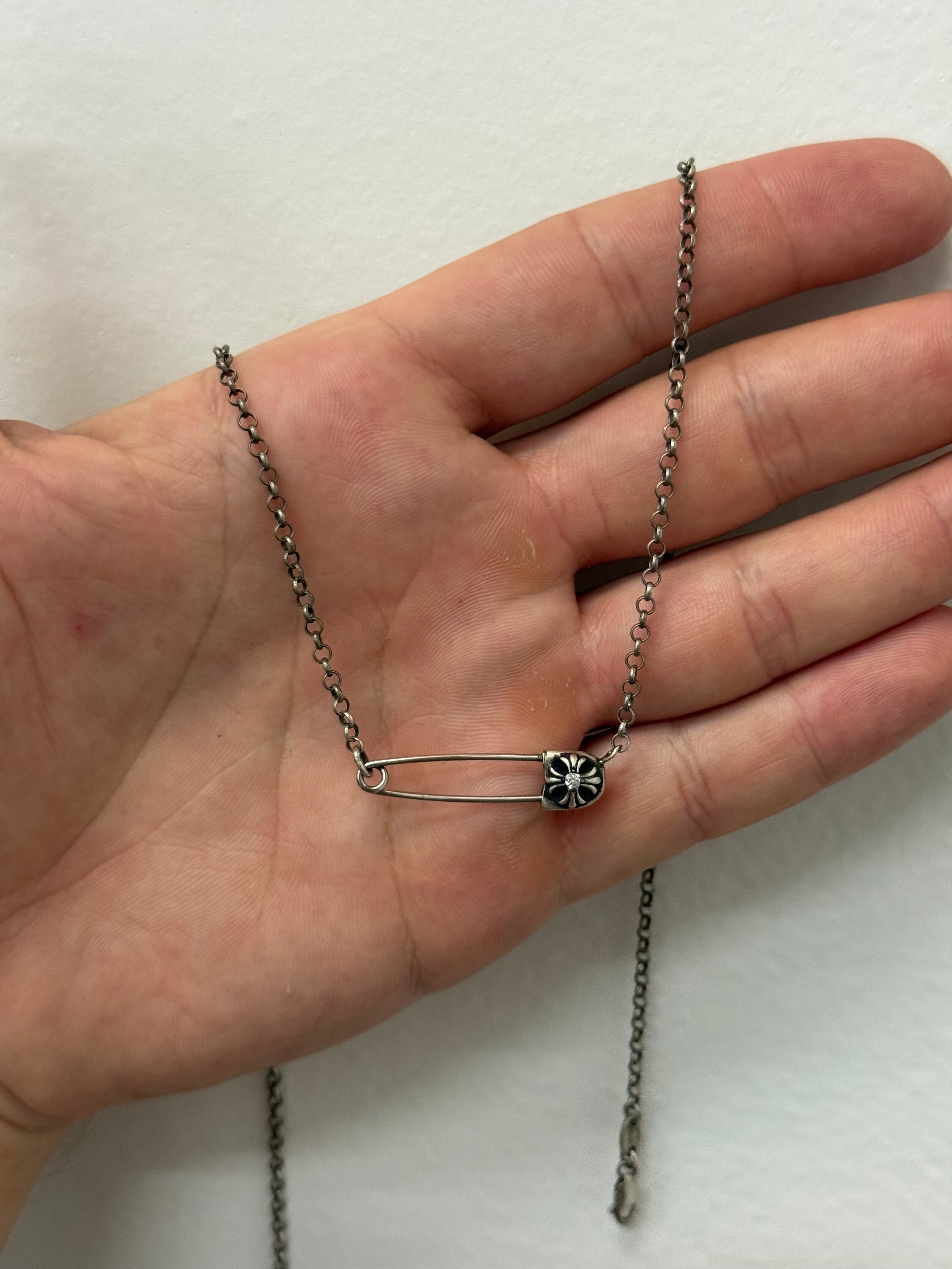 Chrome Hearts Large Diamond Safety Pin Necklace