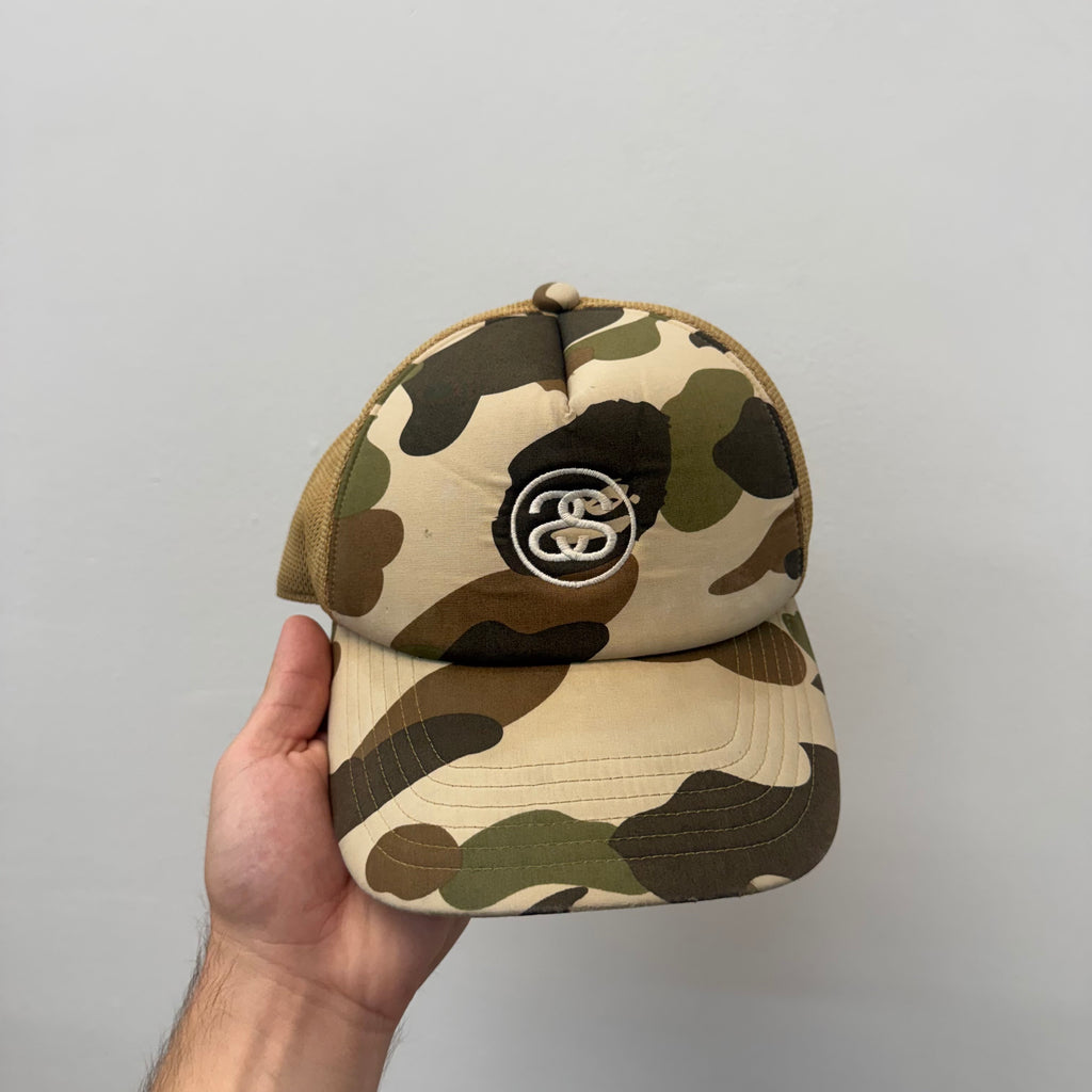 Stussy x Bape 30th Anniversary Commemorative Camo Trucker Hat