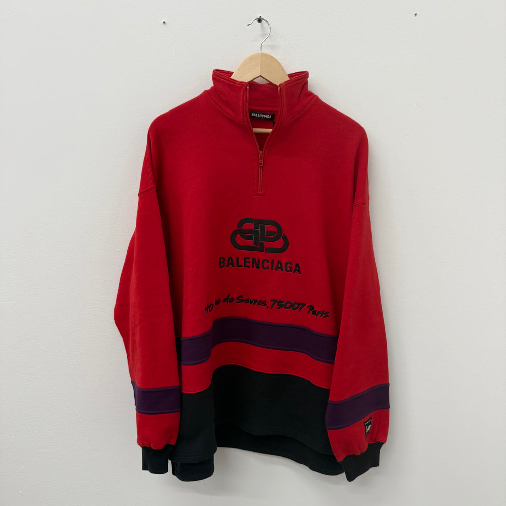 Balenciaga Red Rive BB Quarterzip Sweatshirt - Size S