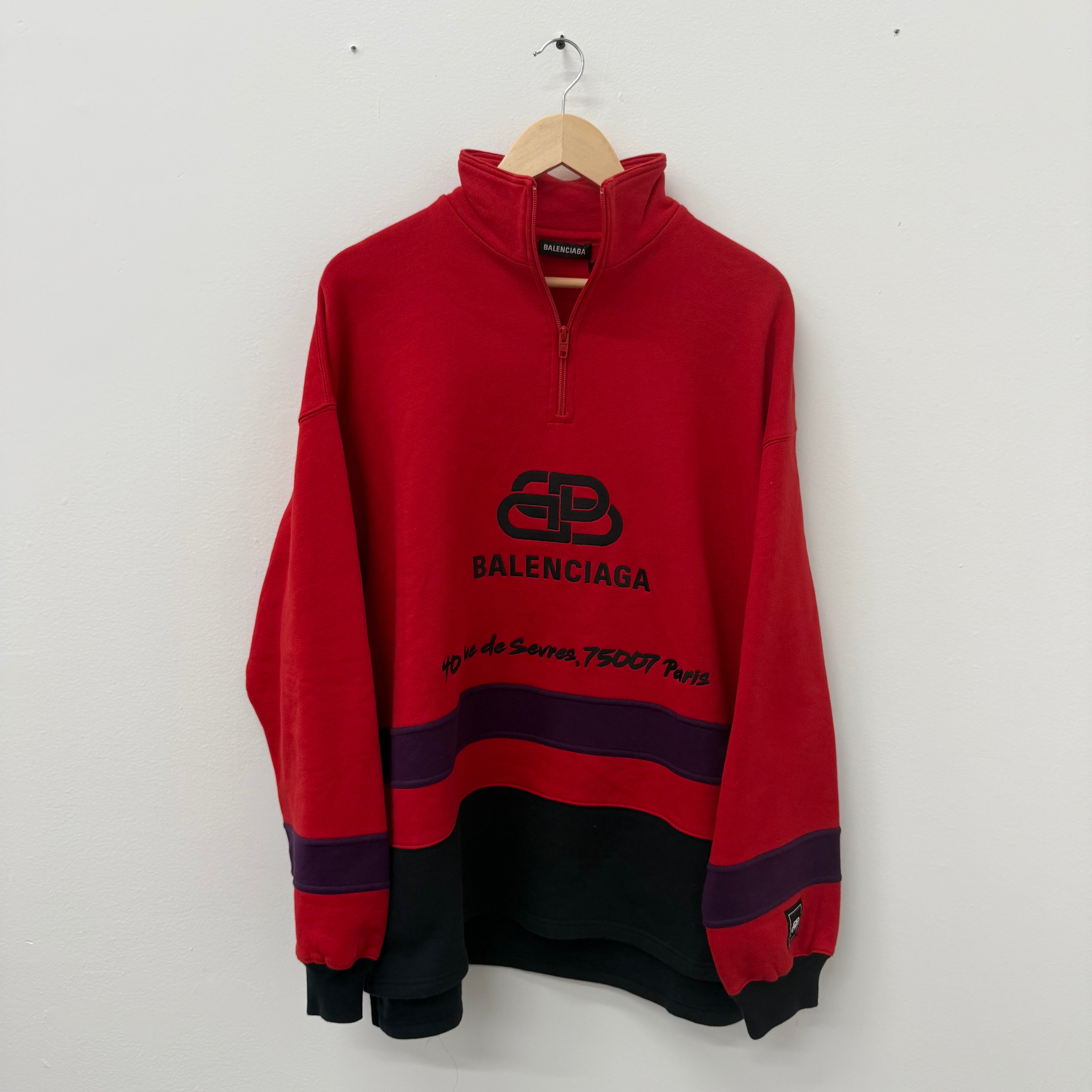 Balenciaga Red Rive BB Quarterzip Sweatshirt - Size S