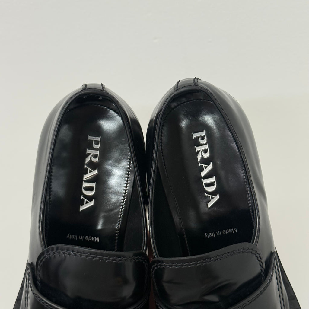 Prada Chocolate Brushed Leather Loafers - Size 10
