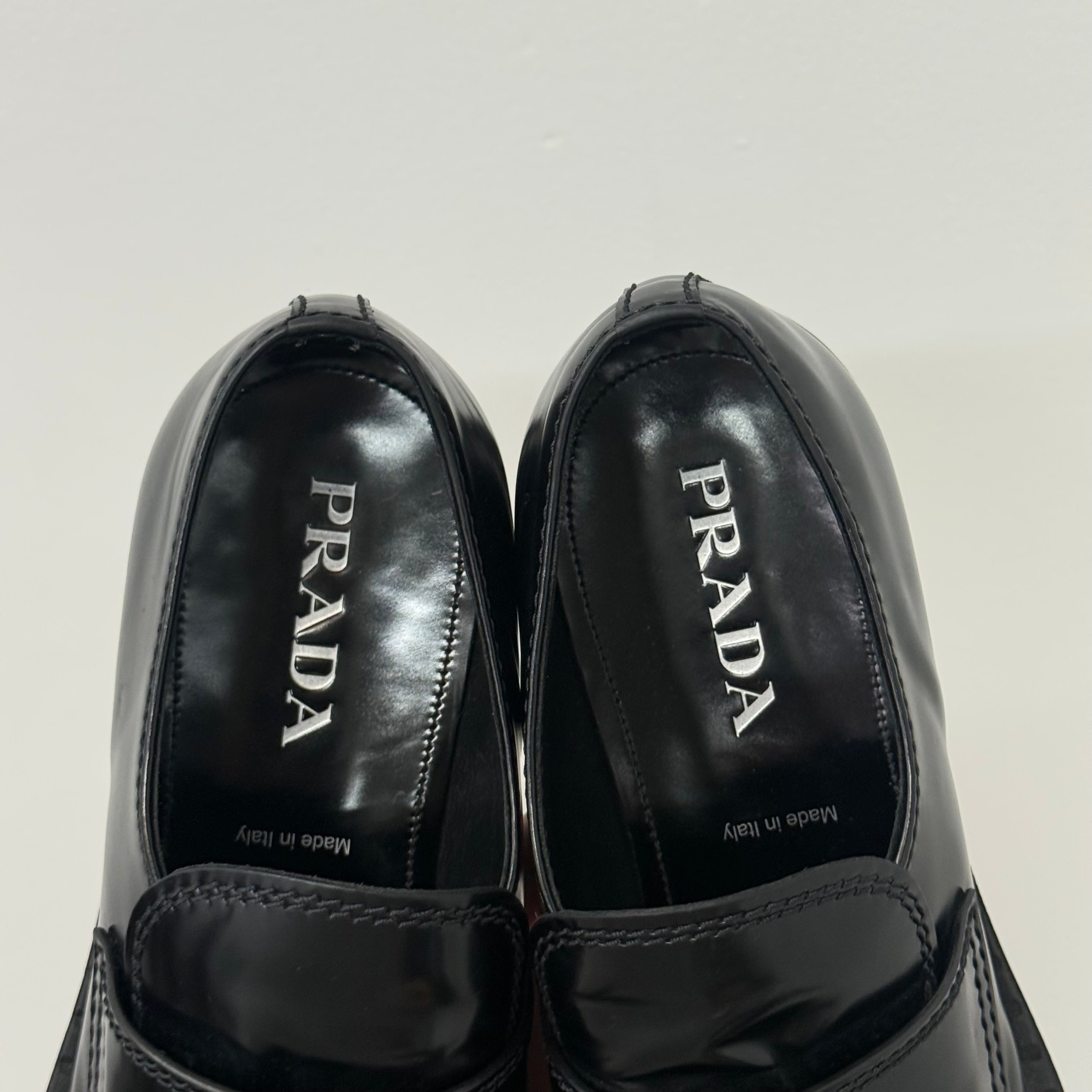 Prada Chocolate Brushed Leather Loafers - Size 10