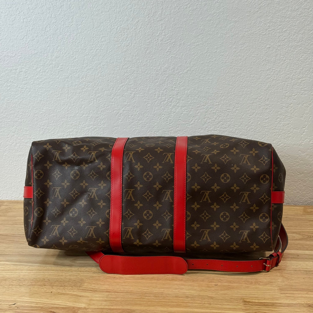 Louis Vuitton Monogram Keepall Bandouliere Weekender Duffle Bag 50 Red