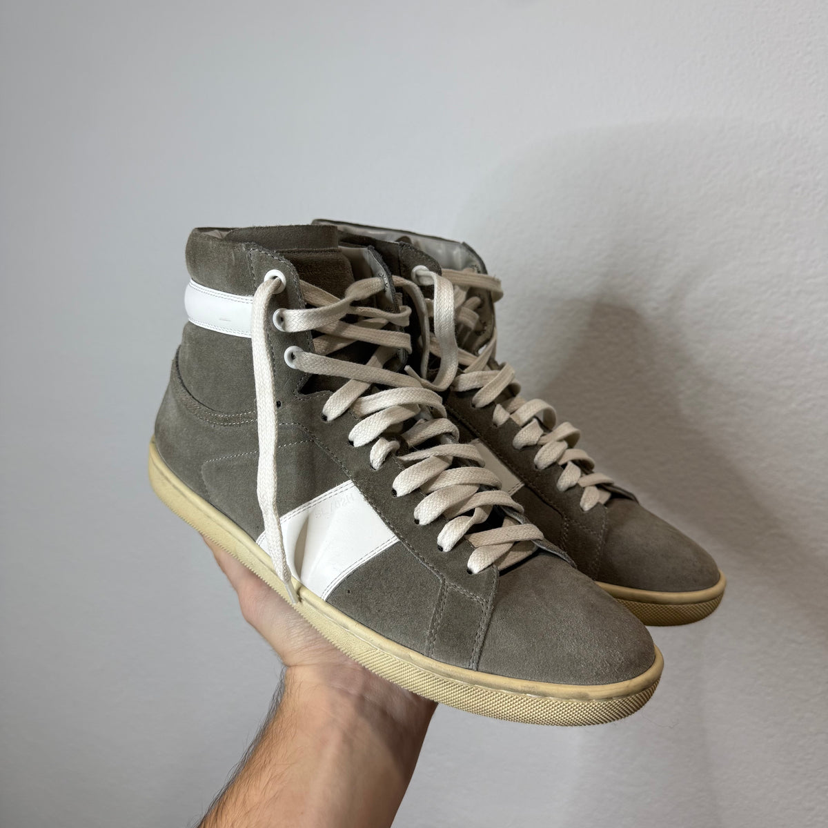 Saint Laurent SL/02H YSL Grey Suede High Sneakers - Size 40.5 (US 7.5)