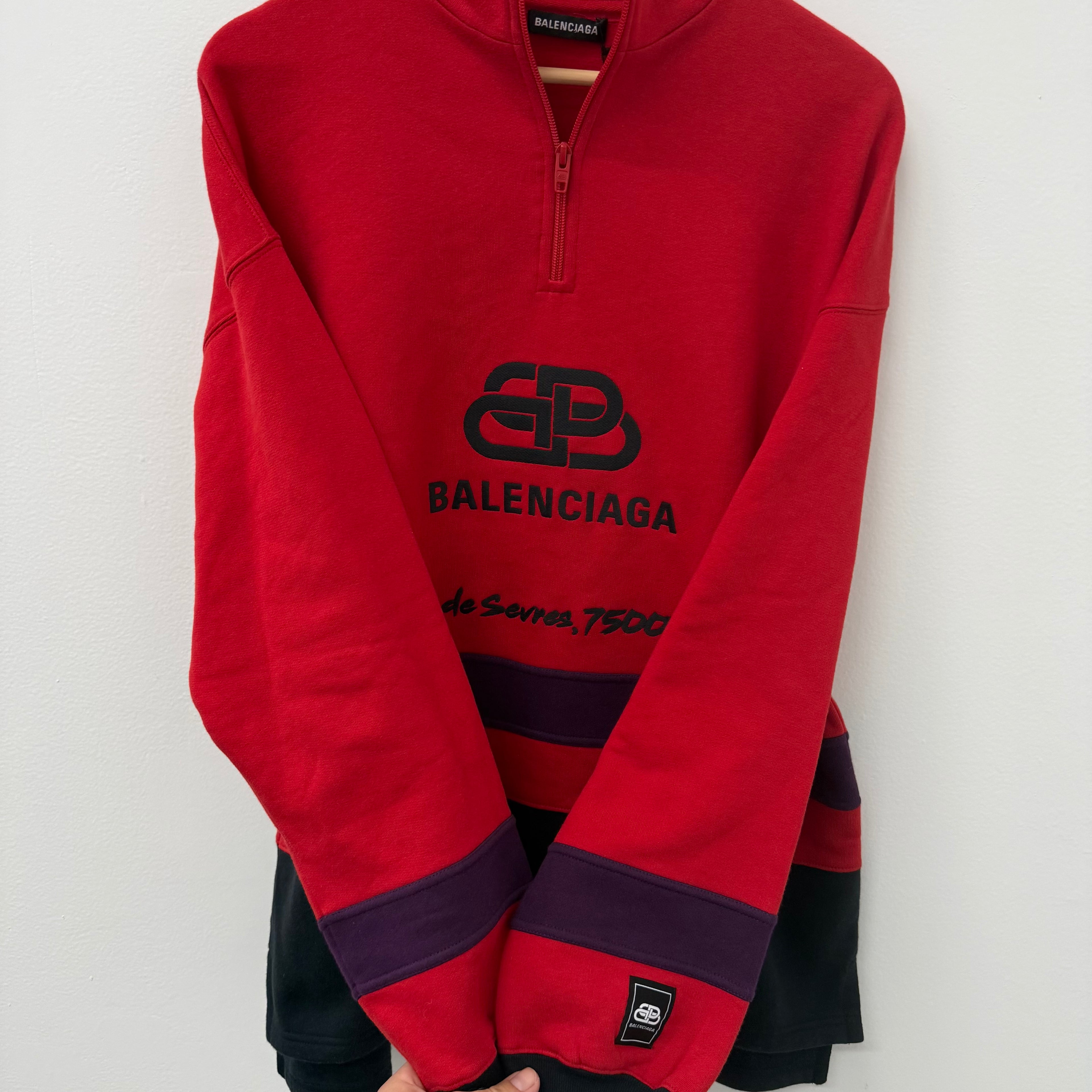 Balenciaga Red Rive BB Quarterzip Sweatshirt - Size S