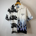 Prada Split Button Up Shirt White Flames - Size L