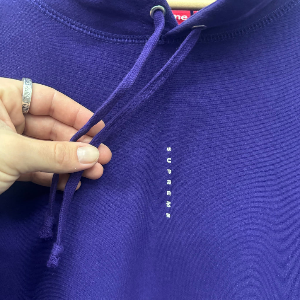 Supreme Purple Vertical Text Hoodie - Size XL