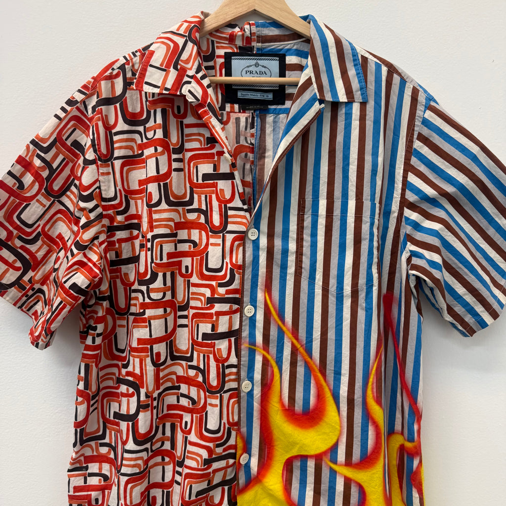 Prada Split Flame Double Match Bowling Shirt - Size XXL