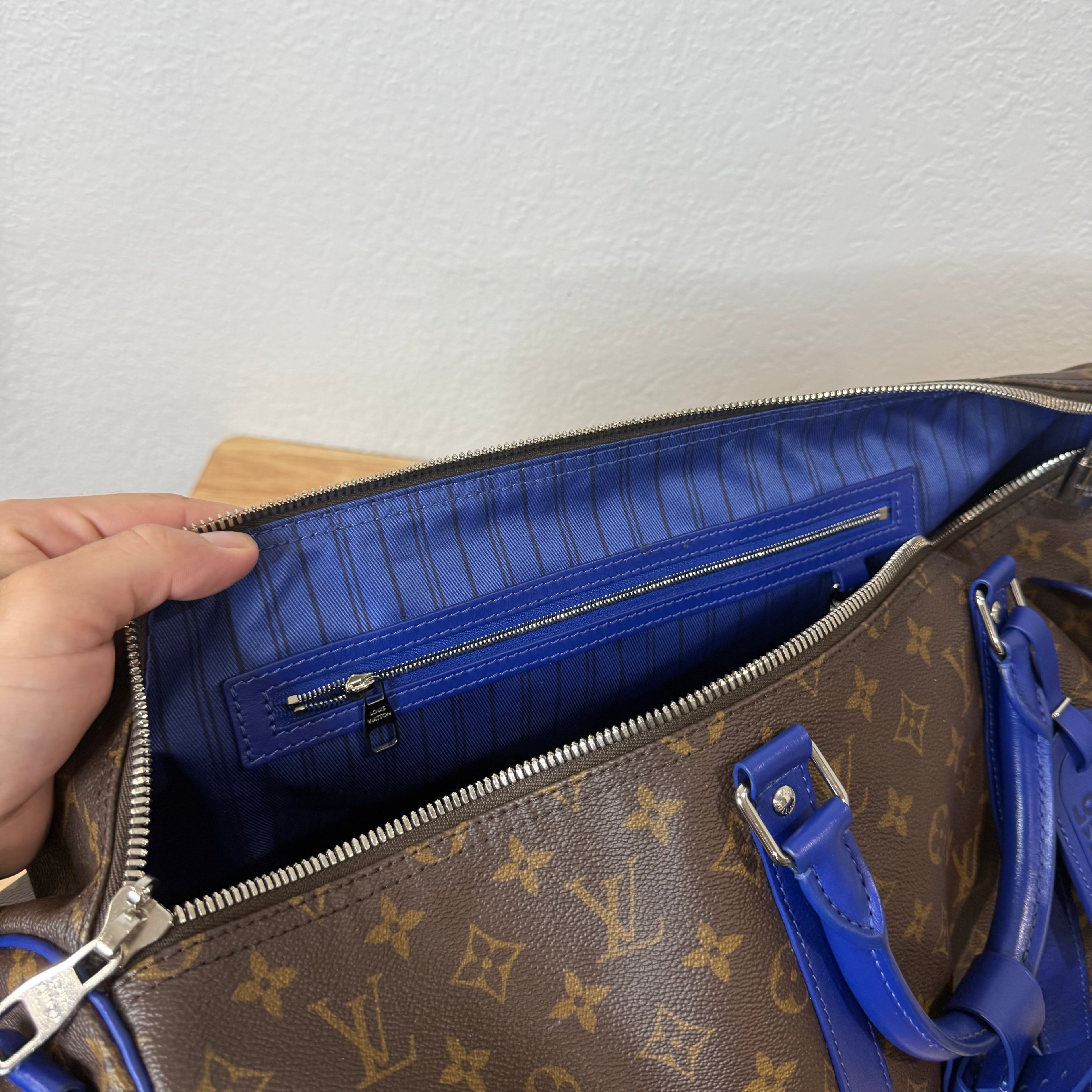 Louis Vuitton Monogram Keepall Bandouliere Weekender Duffle Bag 50 Blue
