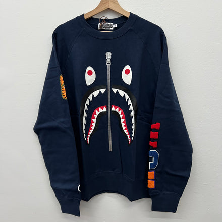 BAPE Navy Shark Crewneck - Size XL