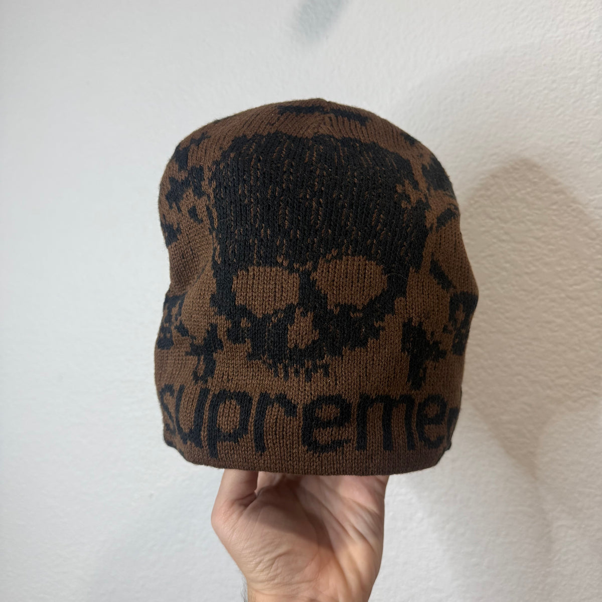 Supreme Vanson Leather Skulls Beanie Brown