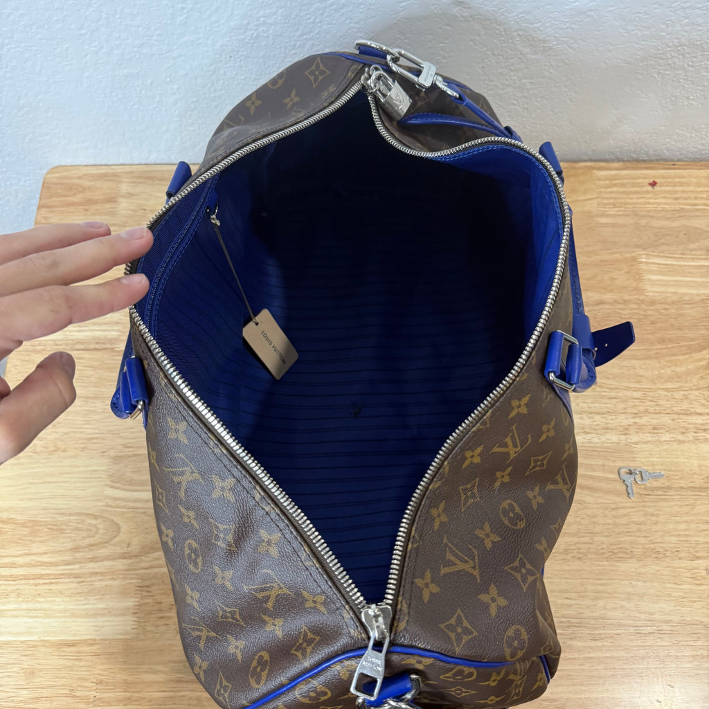 Louis Vuitton Monogram Keepall Bandouliere Weekender Duffle Bag 50 Blue