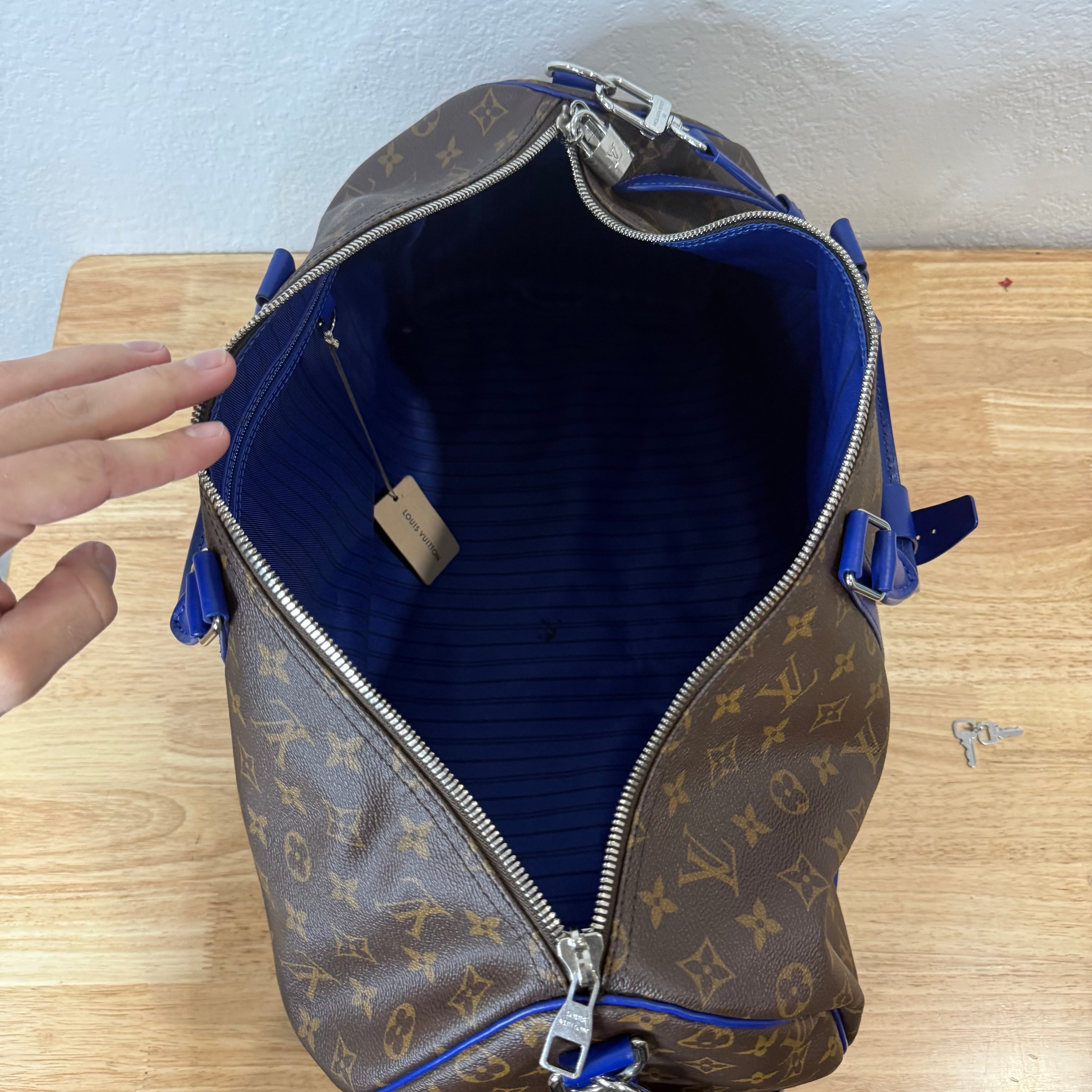 Louis Vuitton Monogram Keepall Bandouliere Weekender Duffle Bag 50 Blue