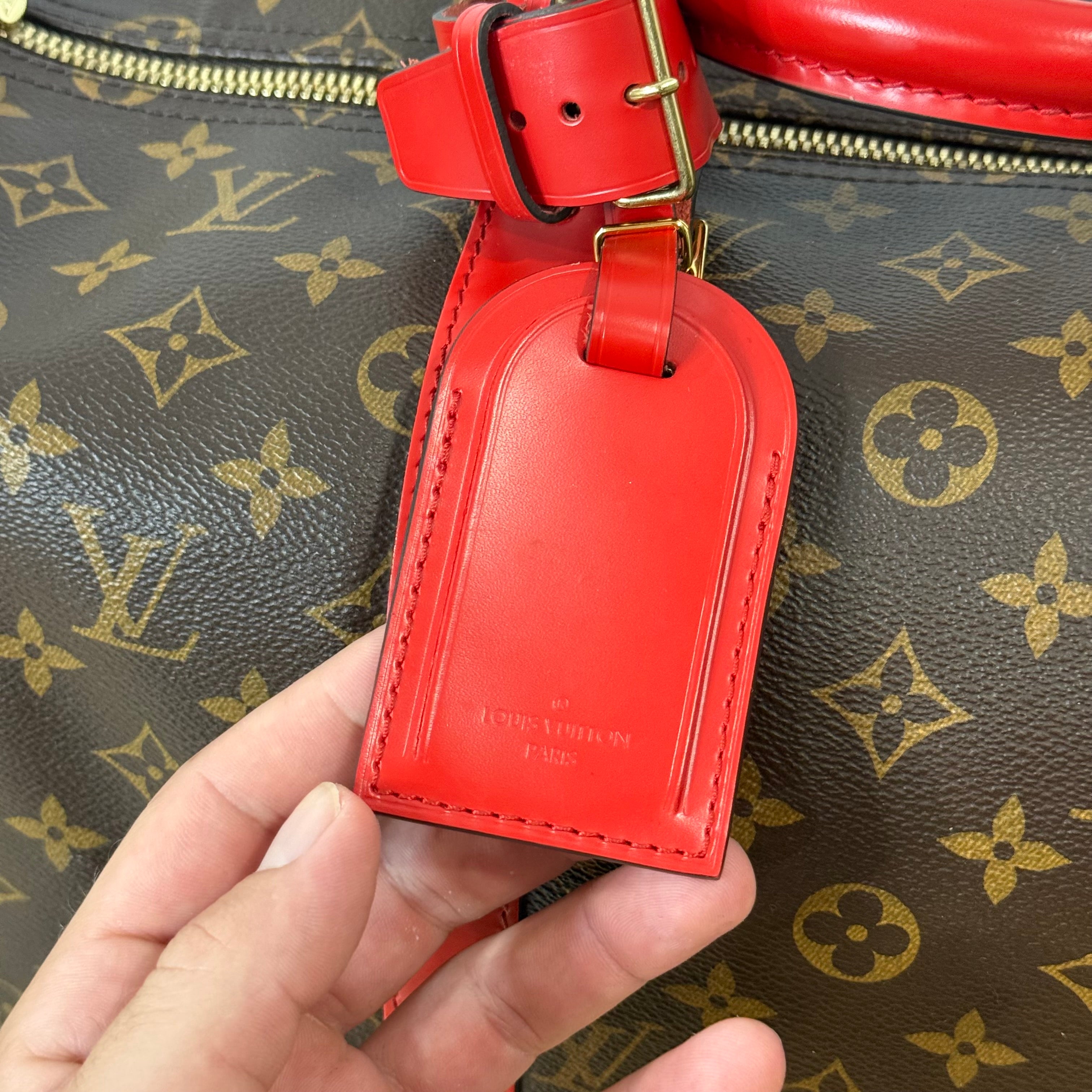Louis Vuitton Monogram Keepall Bandouliere Weekender Duffle Bag 50 Red