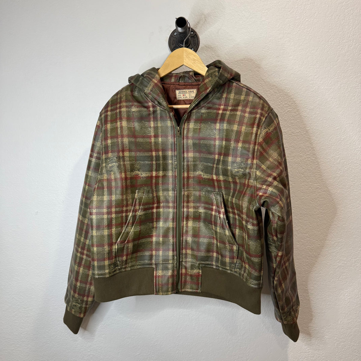 74 is War Leather Plaid Zip Jacket - Size M