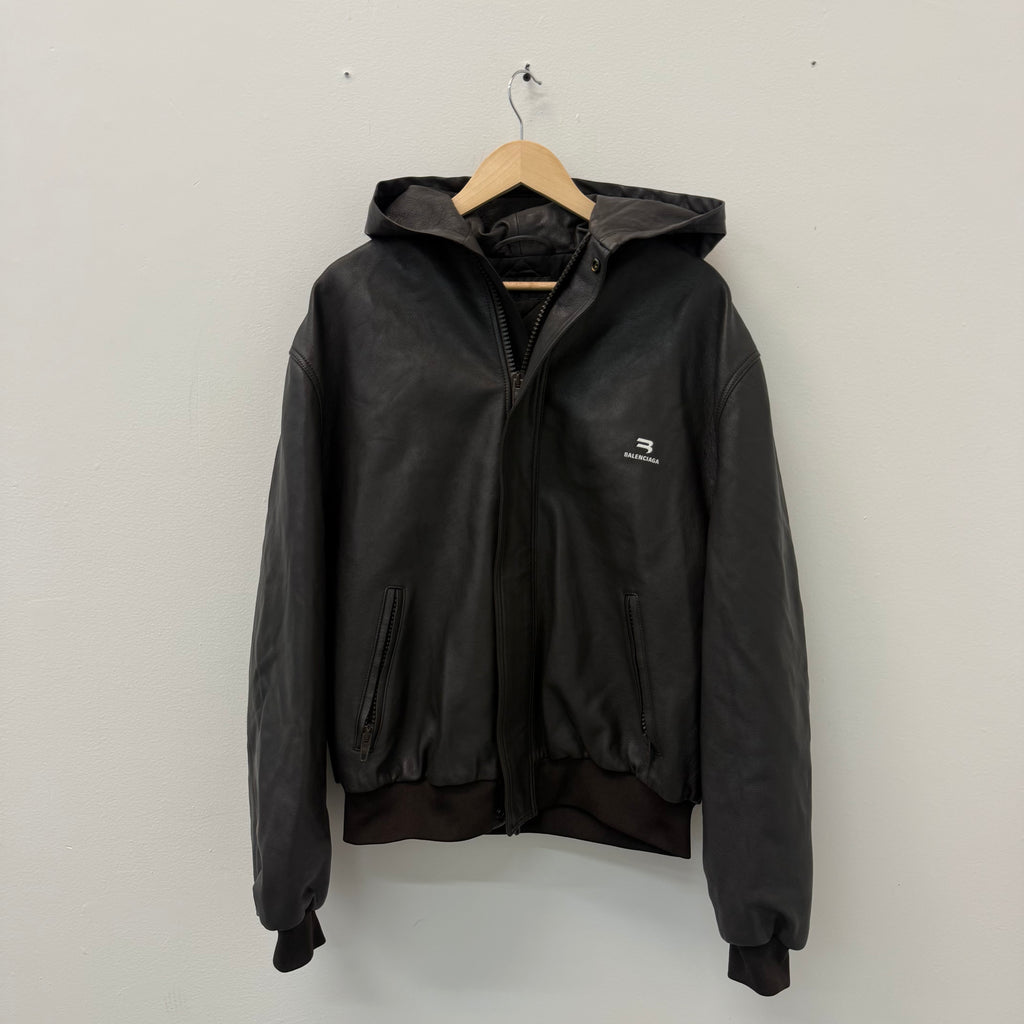 Balenciaga Sporty B Leather Taxi Blouson Hooded Jacket - Size 44 (L)