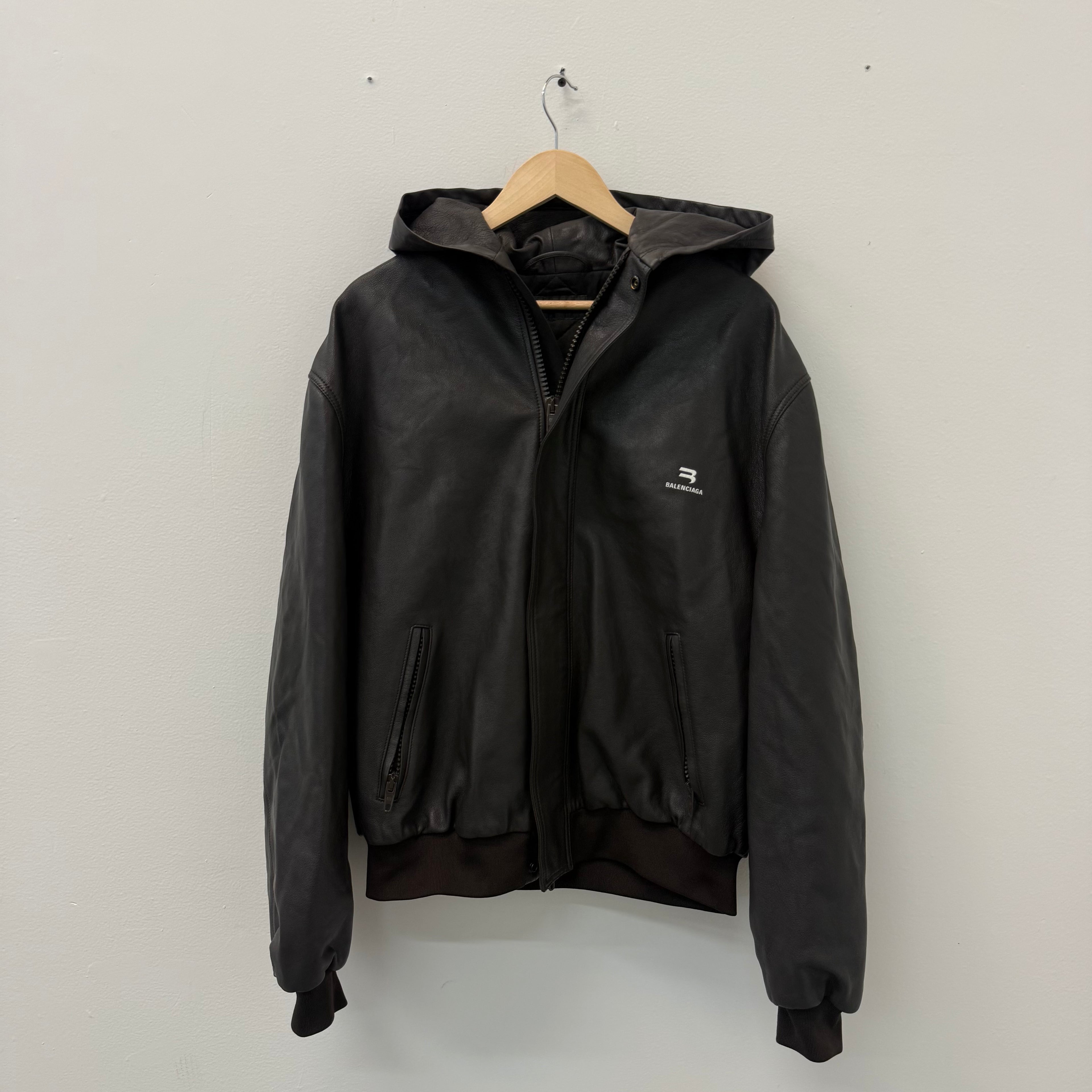 Balenciaga Sporty B Leather Taxi Blouson Hooded Jacket - Size 44 (L)