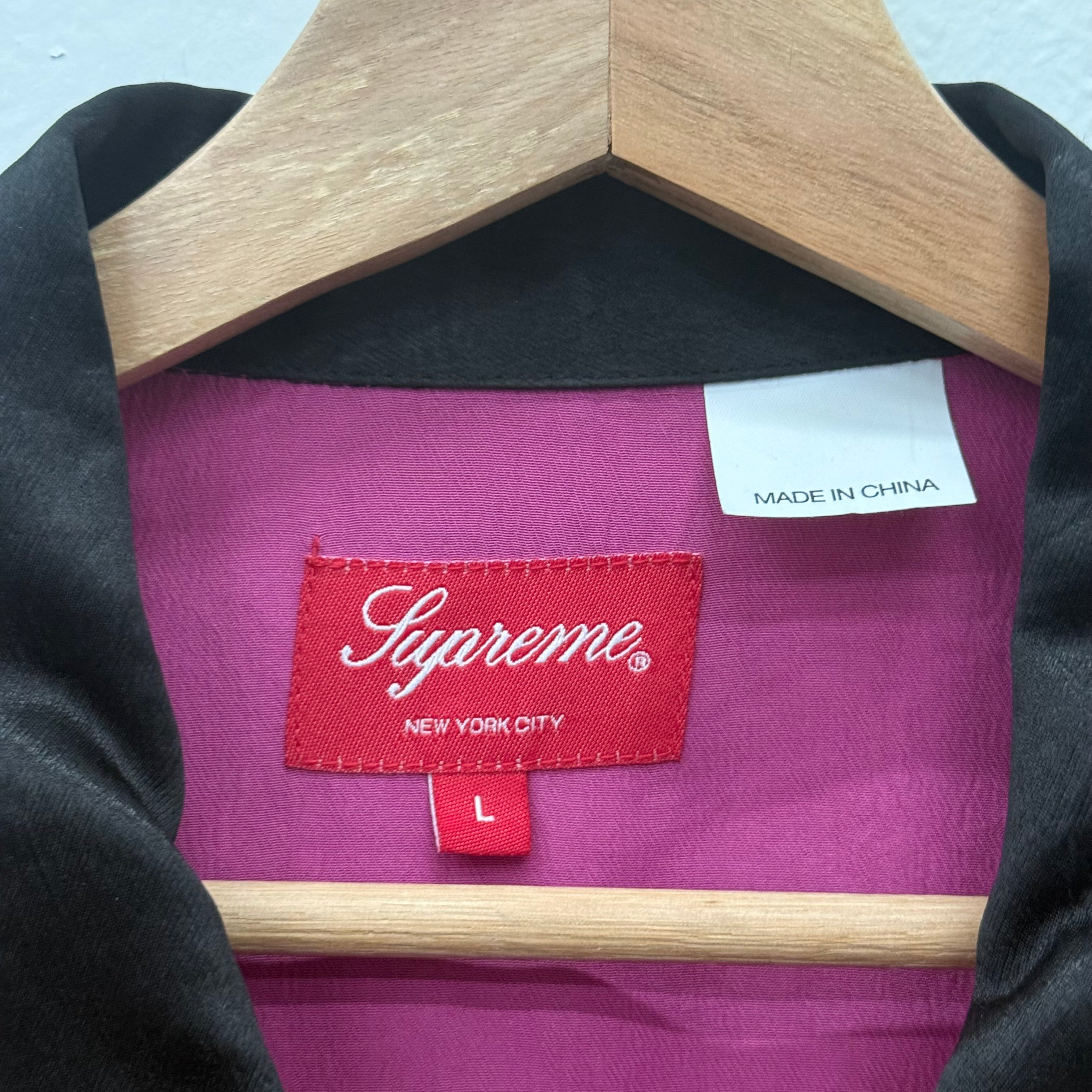Supreme SS22 Pink Satin Zip Polo Bowling Shirt - Size L