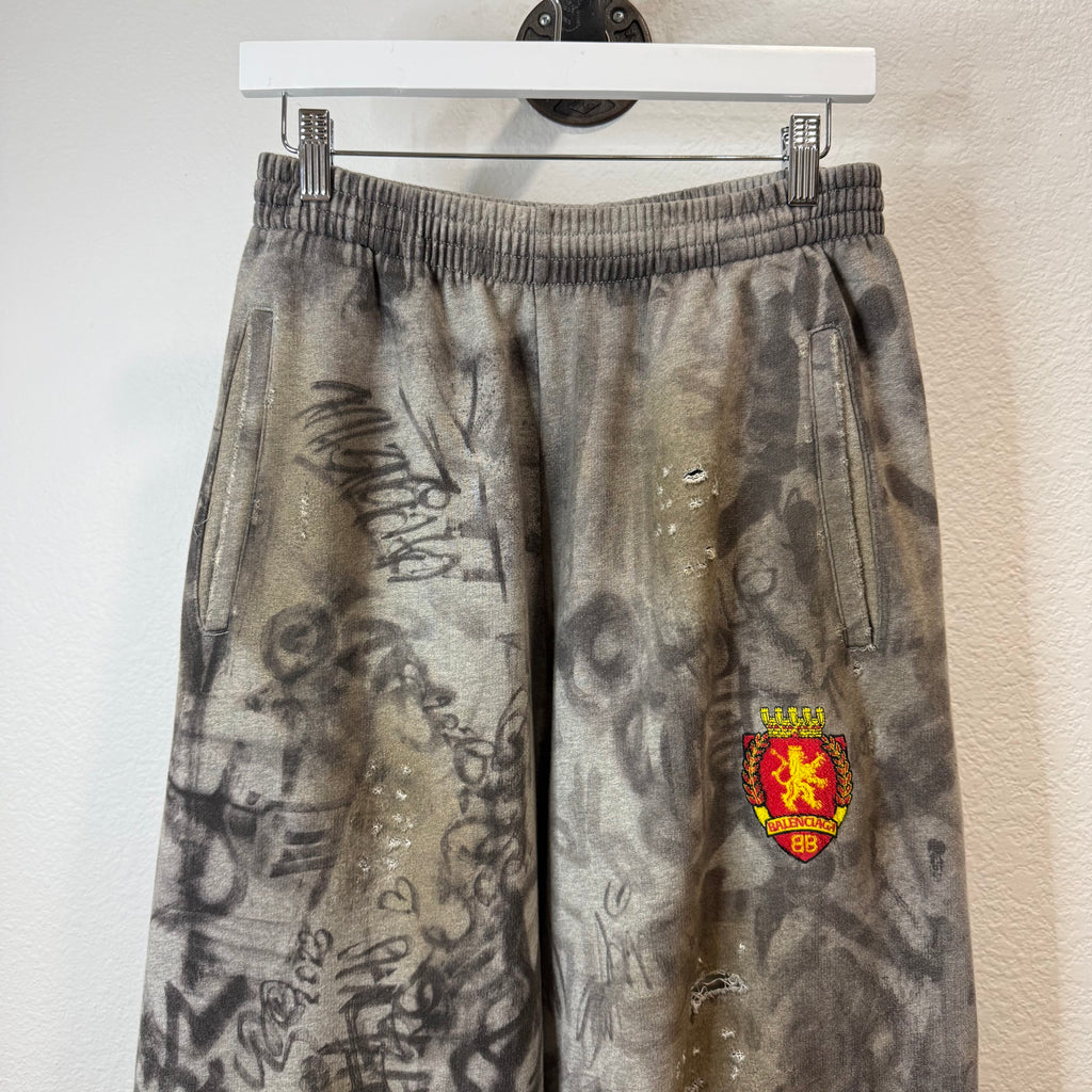 Balenciaga Gray Skater Grafitti Sweatpants - Size XS (30-32)