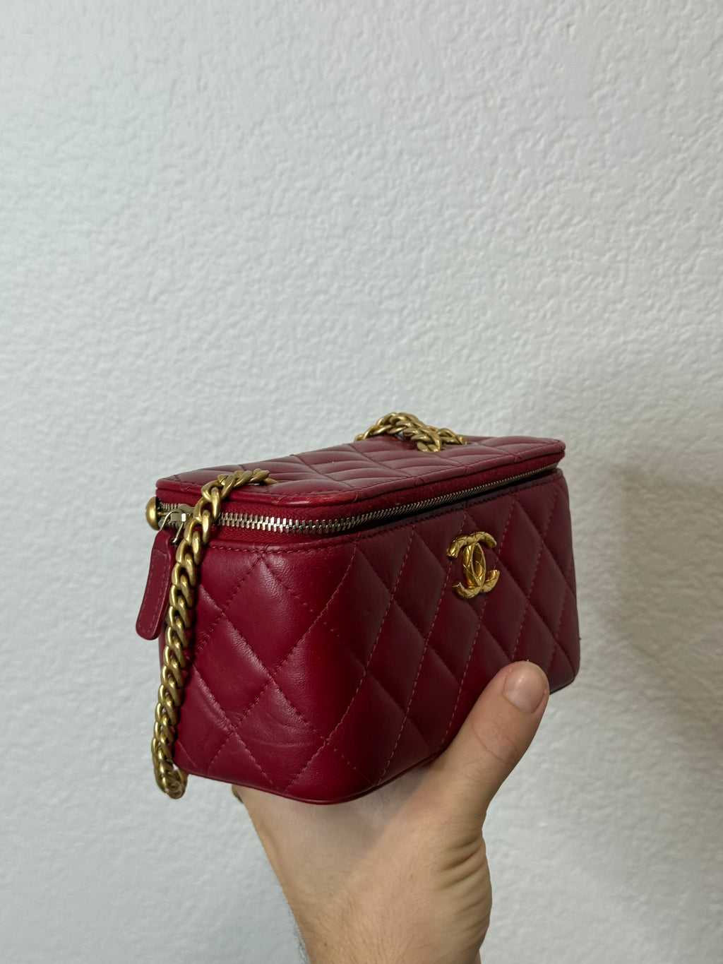 Chanel Quilted Lamb Leather Vanity Side Bag Red