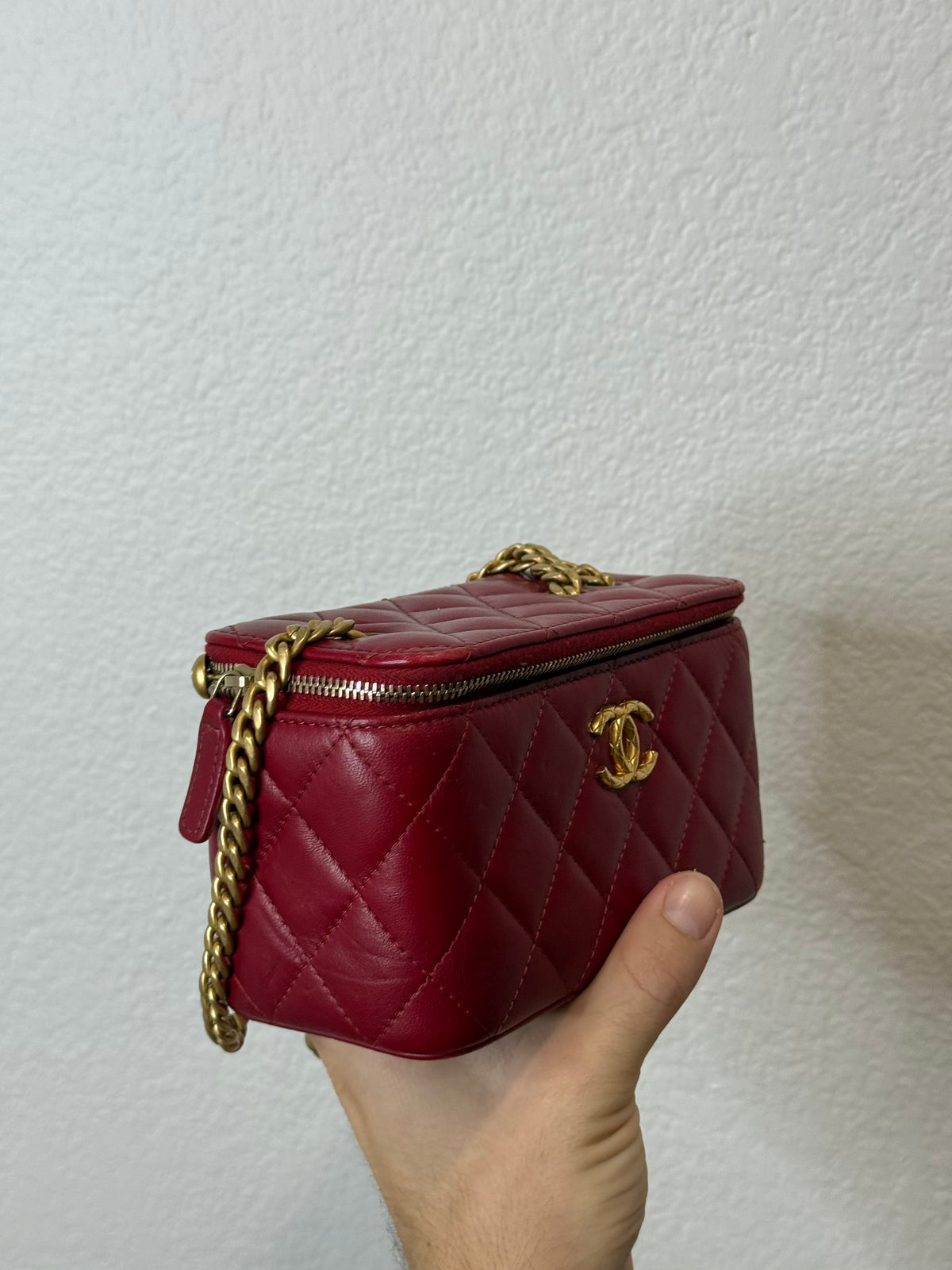 Chanel Quilted Lamb Leather Vanity Side Bag Red