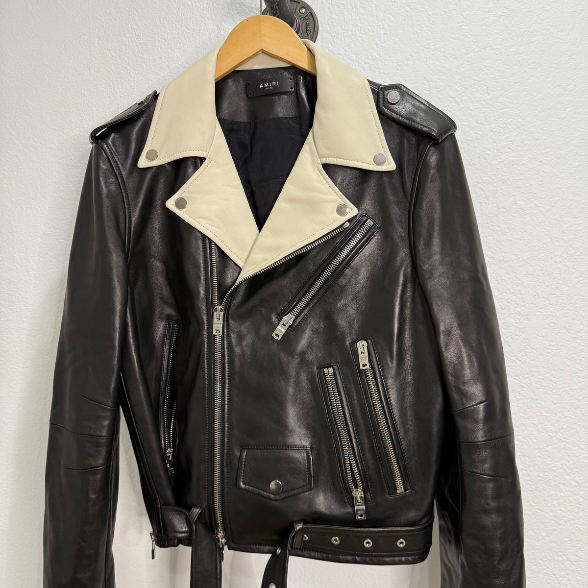 Amiri Color Block Leather Biker Jacket - Size 50 (L)