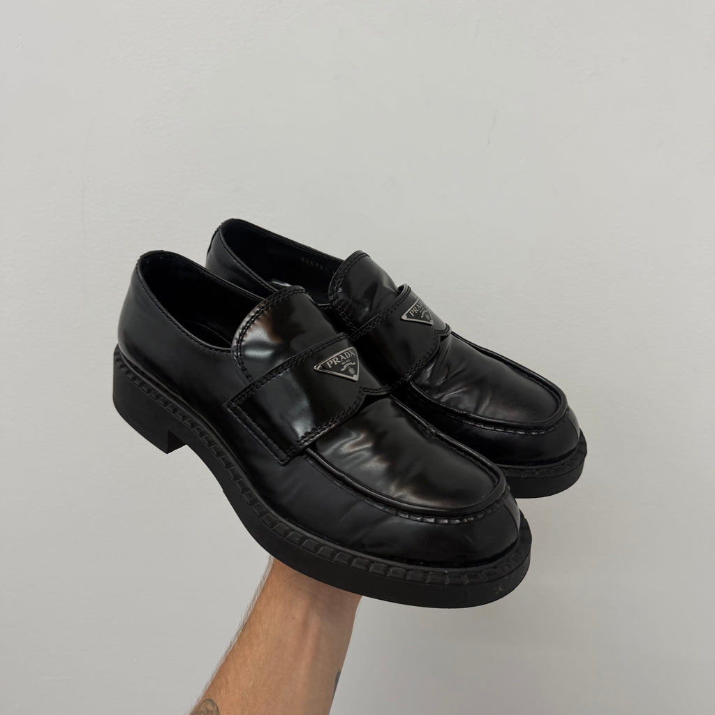 Prada Chocolate Brushed Leather Loafers - Size 10