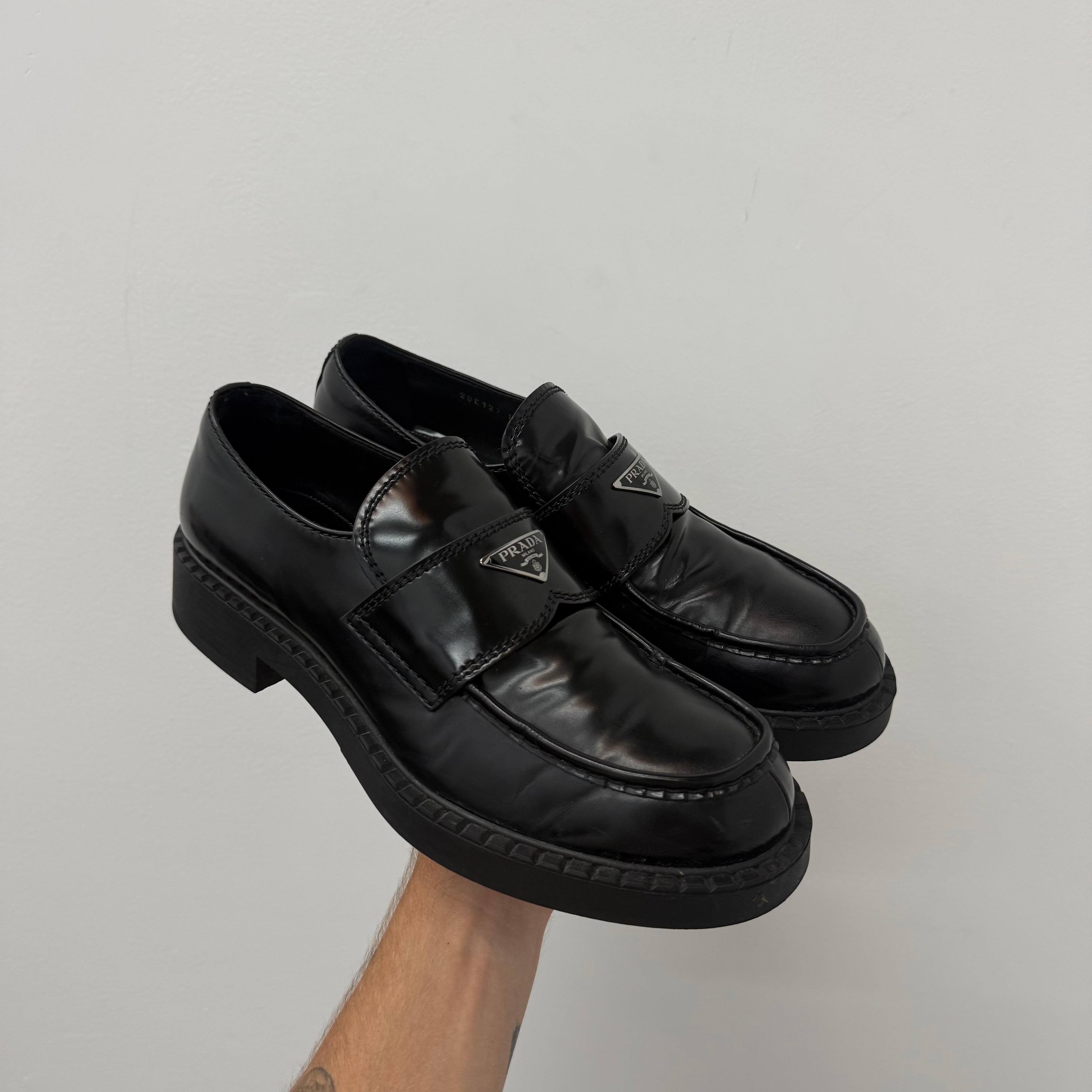 Prada Chocolate Brushed Leather Loafers - Size 10