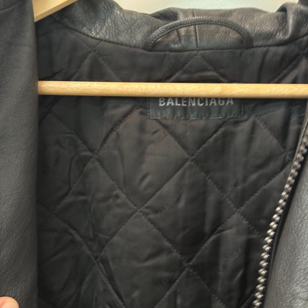 Balenciaga Sporty B Leather Taxi Blouson Hooded Jacket - Size 44 (L)