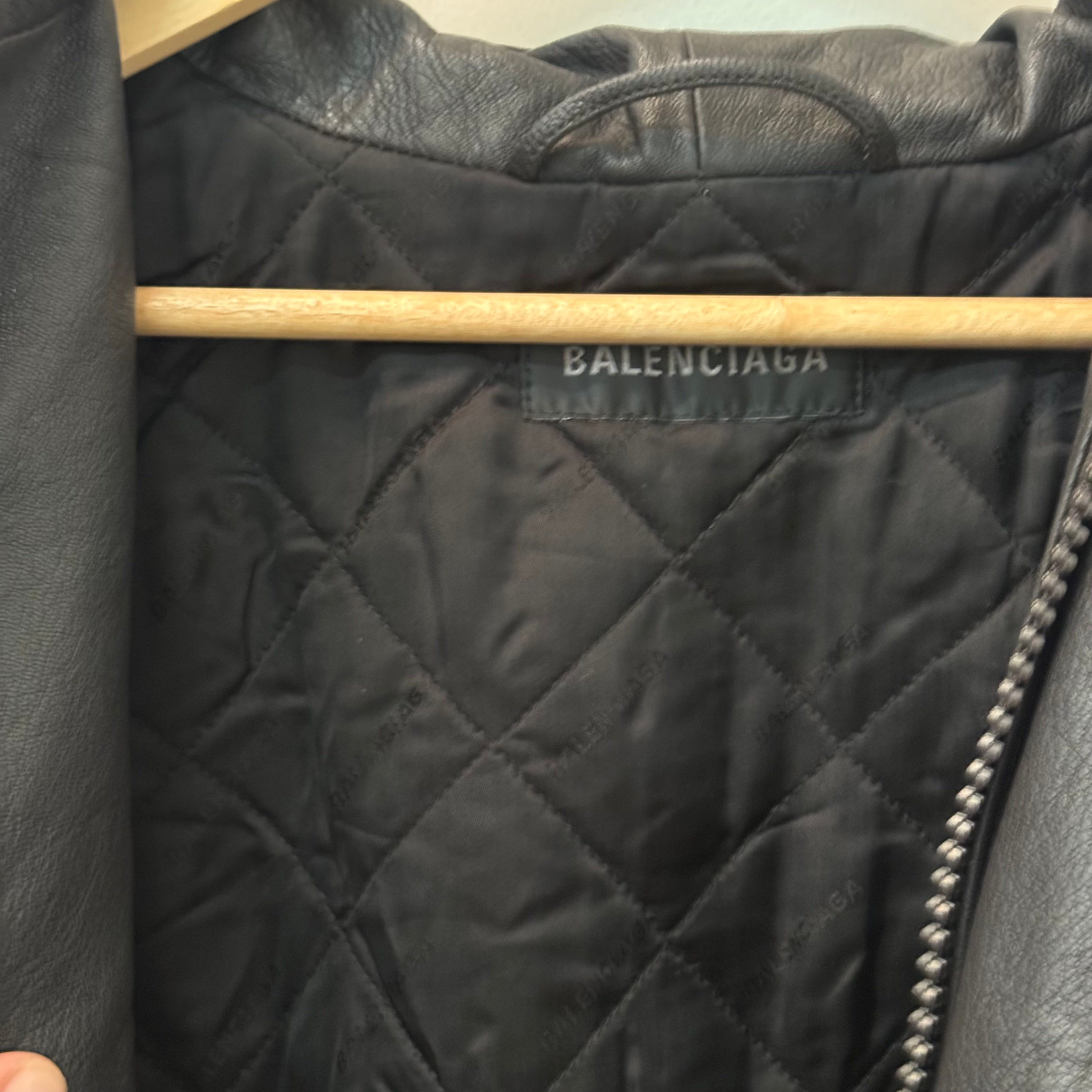 Balenciaga Sporty B Leather Taxi Blouson Hooded Jacket - Size 44 (L)