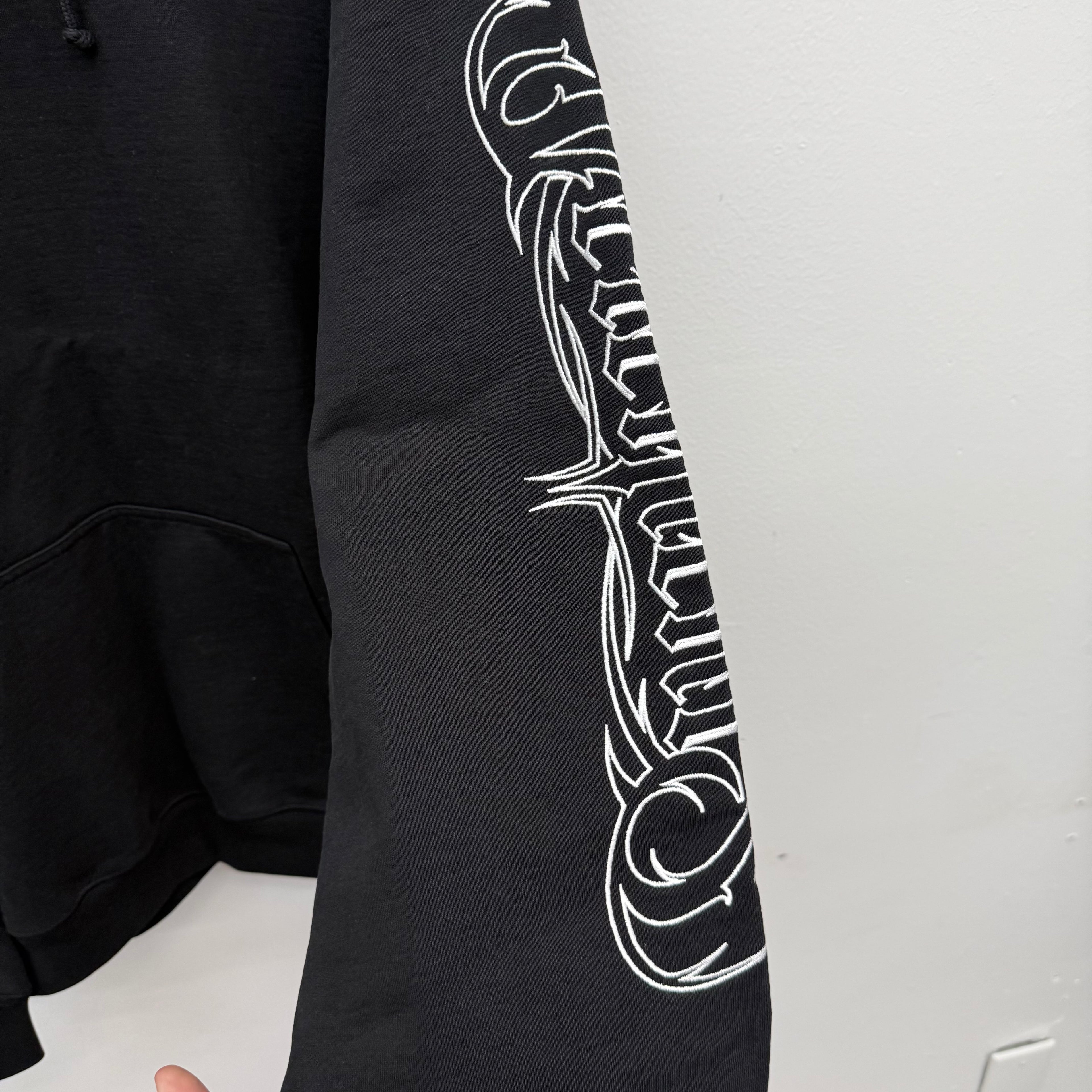Vetements Black Oversized Embroidered Metal Sleeve Hoodie - Size M