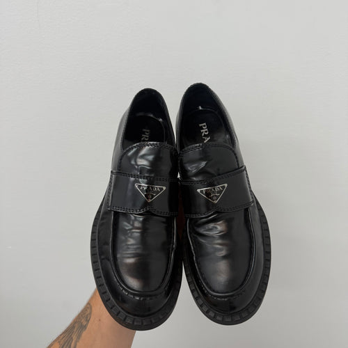 Prada Chocolate Brushed Leather Loafers - Size 10