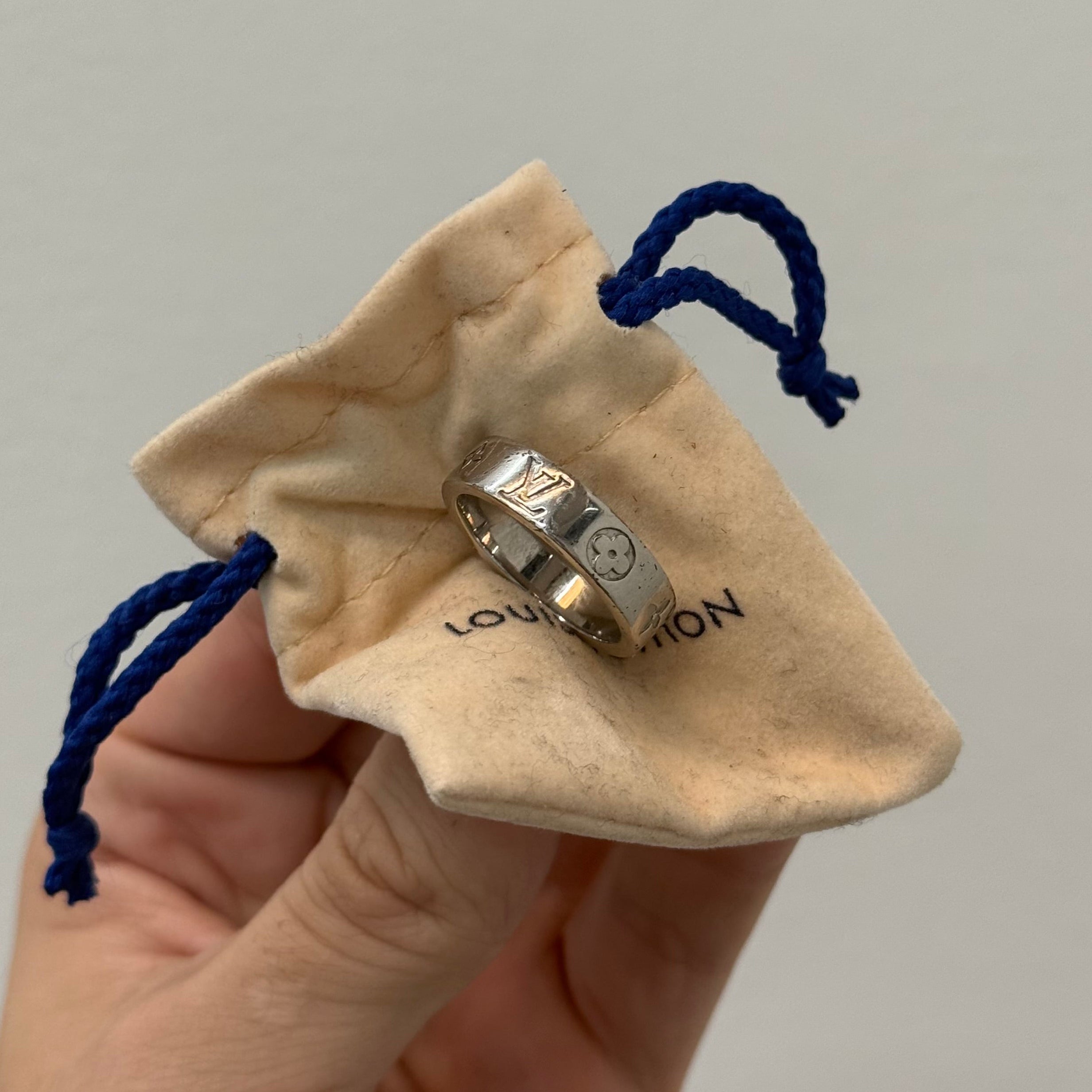 Louis Vuitton Silver Monogram Ring (Size 9)