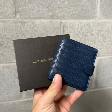 Bottega Veneta Blue Intrecciato Bifold Wallet