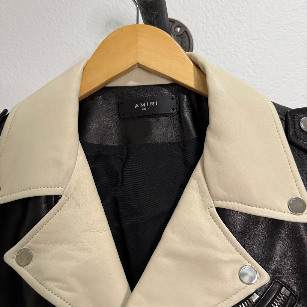 Amiri Color Block Leather Biker Jacket - Size 50 (L)