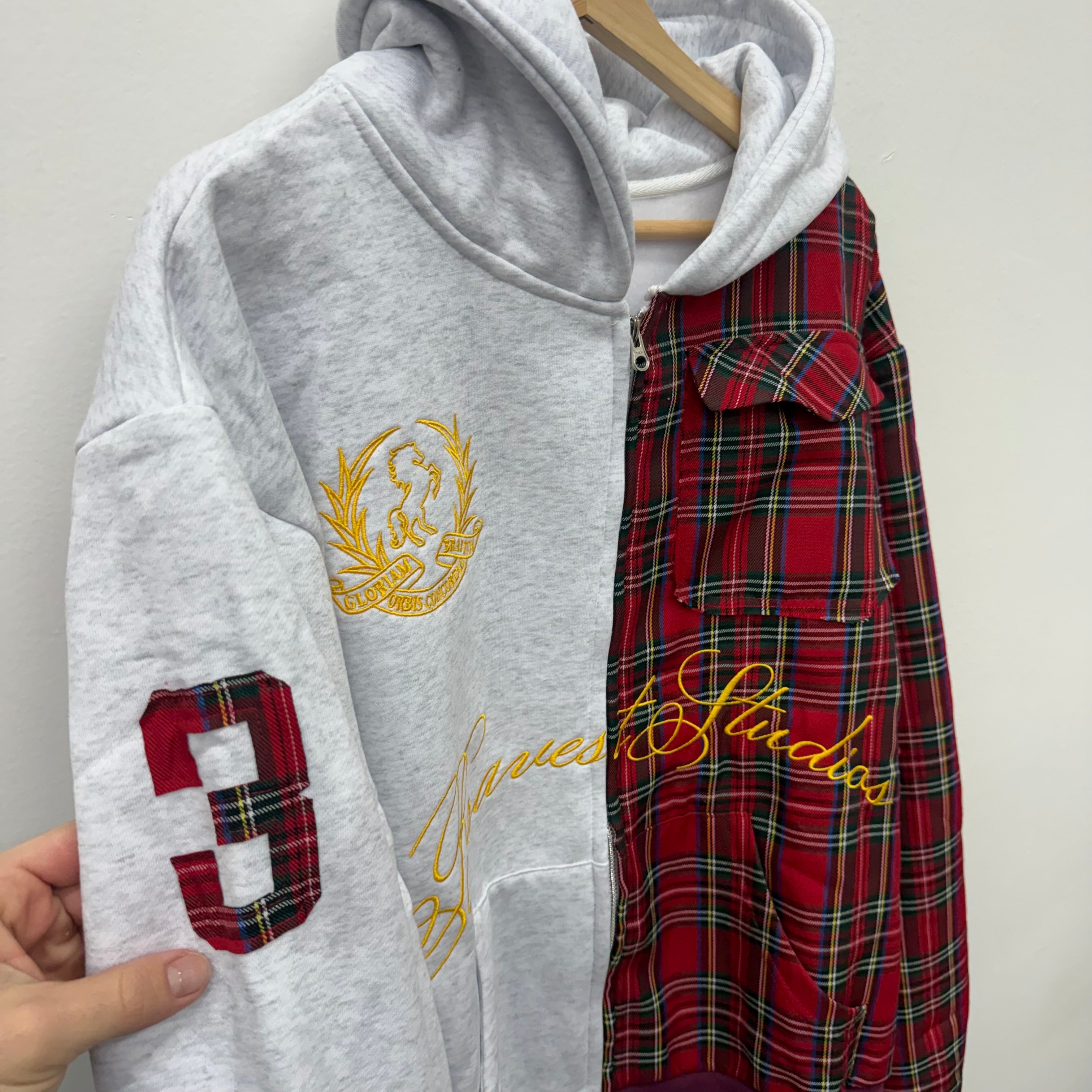 Bravest Studios Half Plaid University Zip Hoodie - Size L