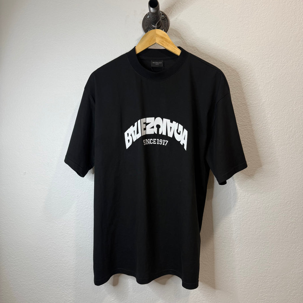 Balenciaga Curved Script Logo T-Shirt - Size M
