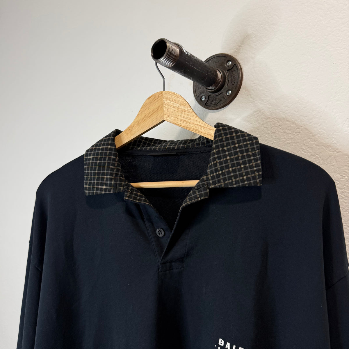 Balenciaga Plaid Collar Longsleeve Polo Shirt - Size 1 (Fits XL)