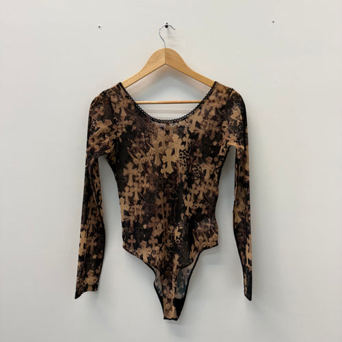 Chrome Hearts Flooded Cross Print Sheer-Mesh Bodysuit - Size L