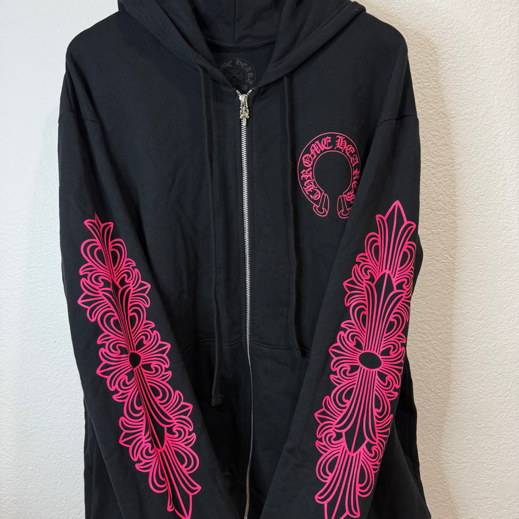 Chrome Hearts Pink Floral Zip Up Hoodie - Size L