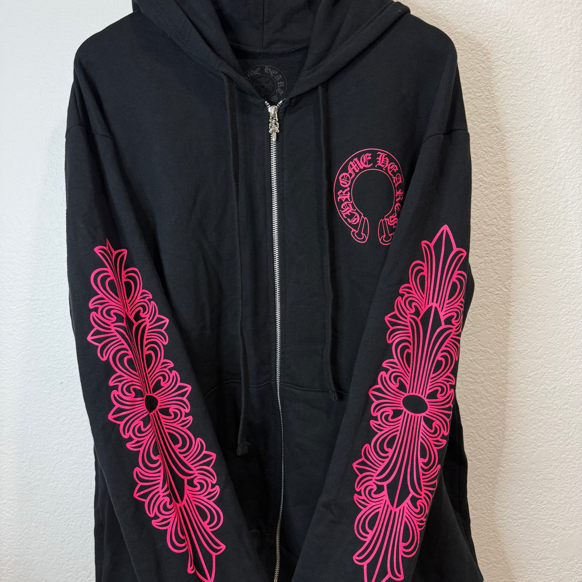 Chrome Hearts Pink Floral Zip Up Hoodie - Size L