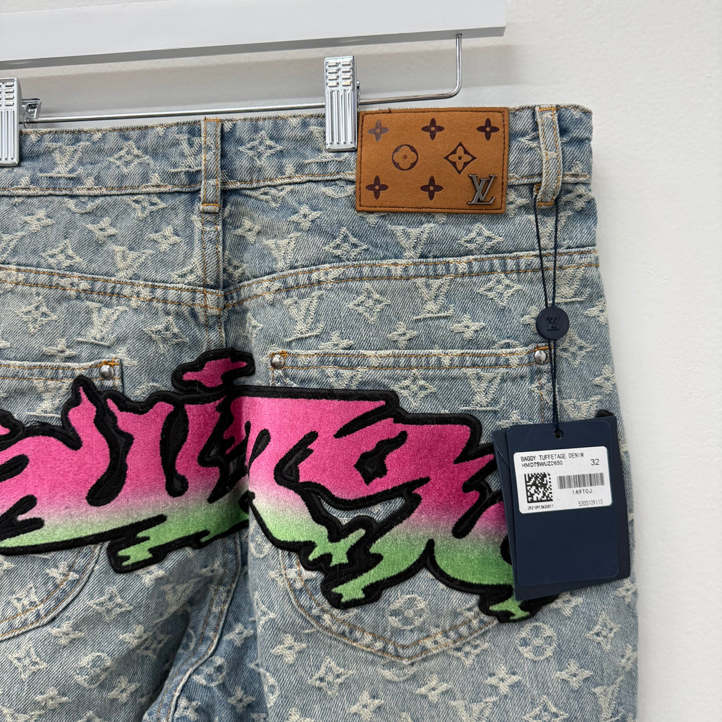 Louis Vuitton Graffiti Virgil Baggy Indigo Denim Jeans - Size 32