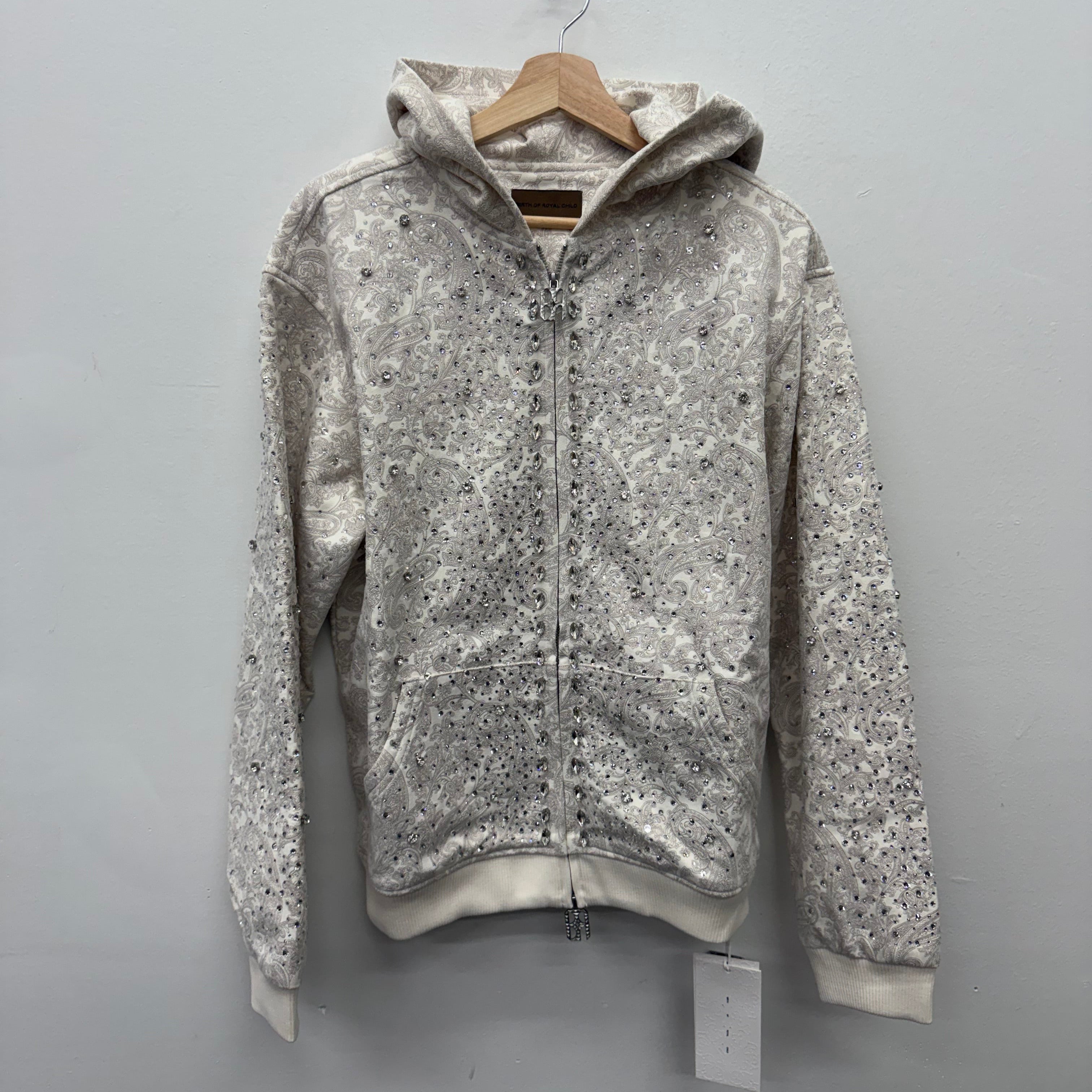Birth of A Royal Child Diamond Pearl Zip Hoodie White - Size L
