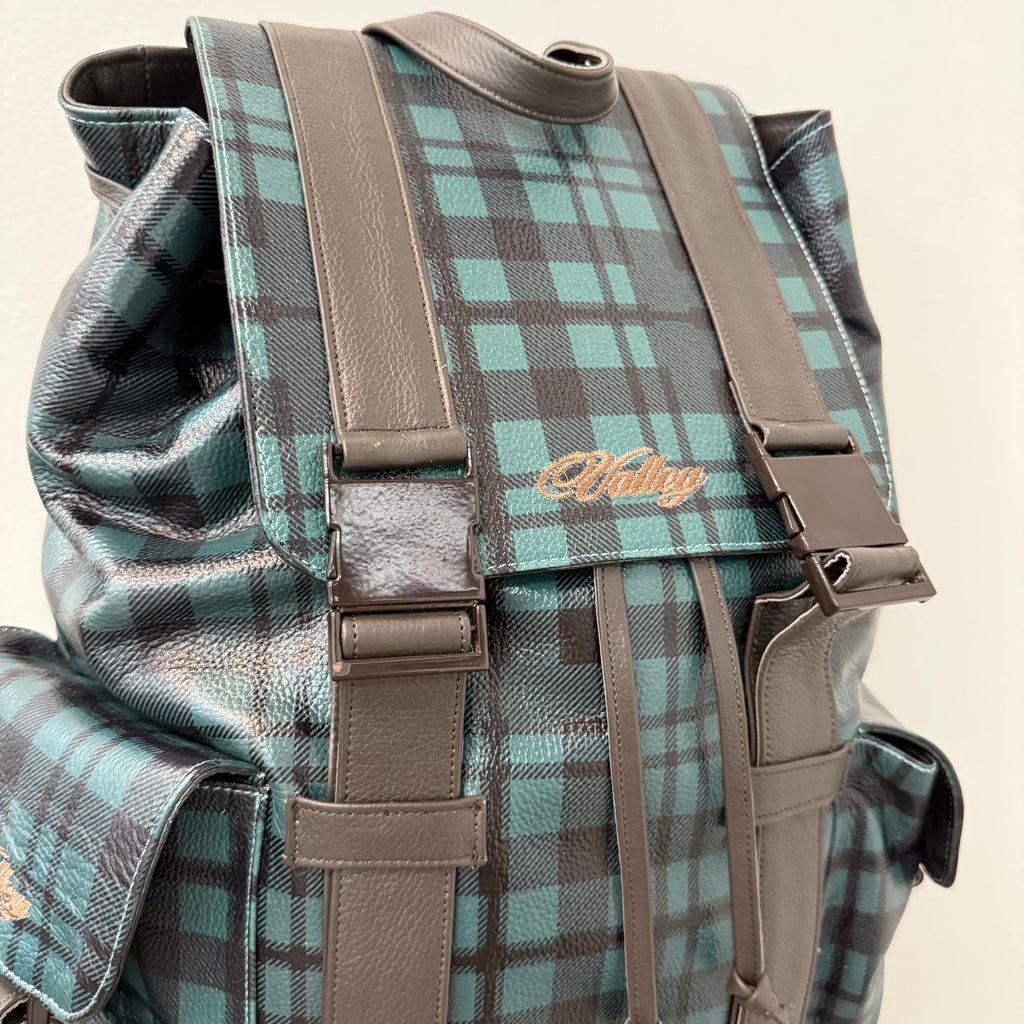 Vale Forever Green Plaid Leather Tactician Backpack