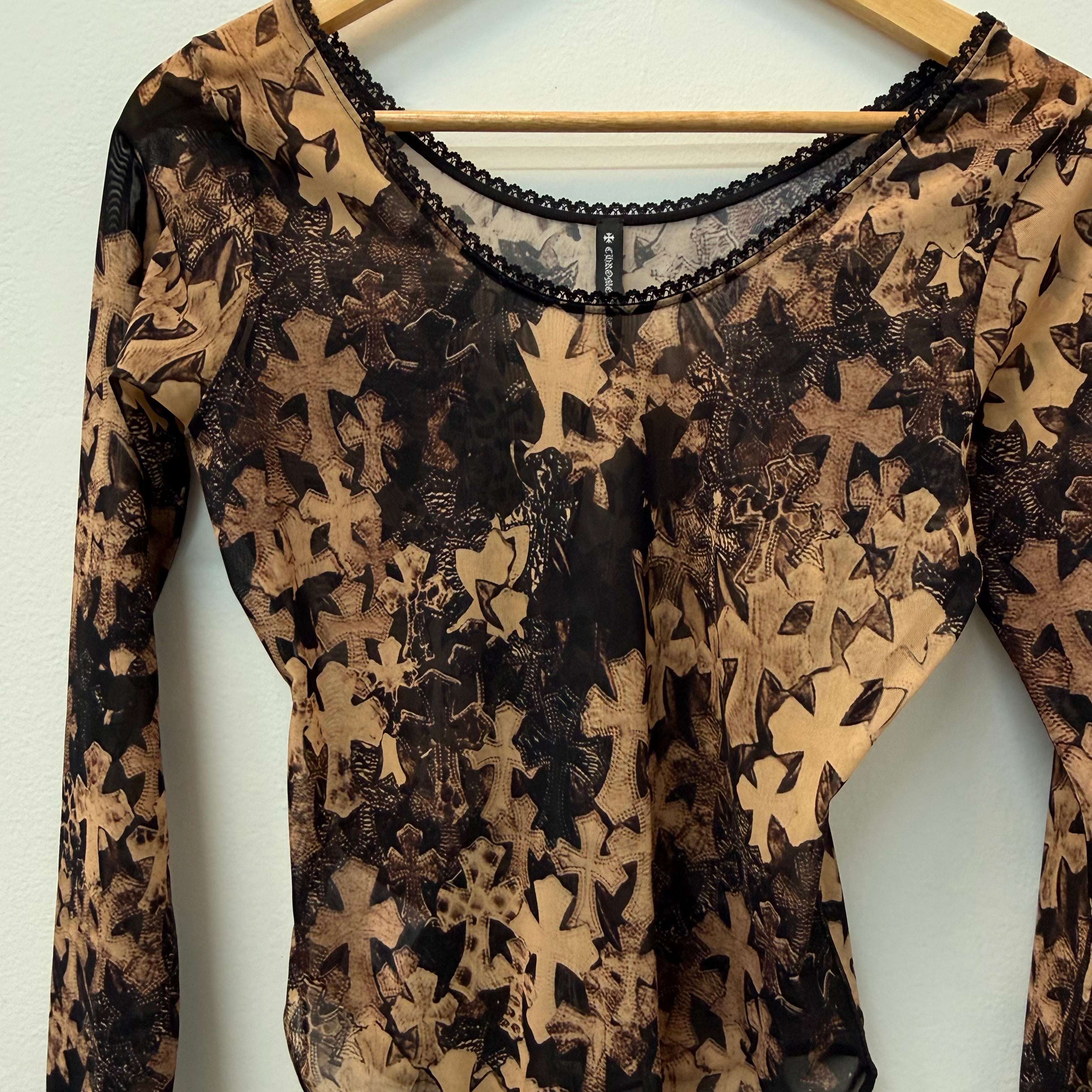 Chrome Hearts Flooded Cross Print Sheer-Mesh Bodysuit - Size L